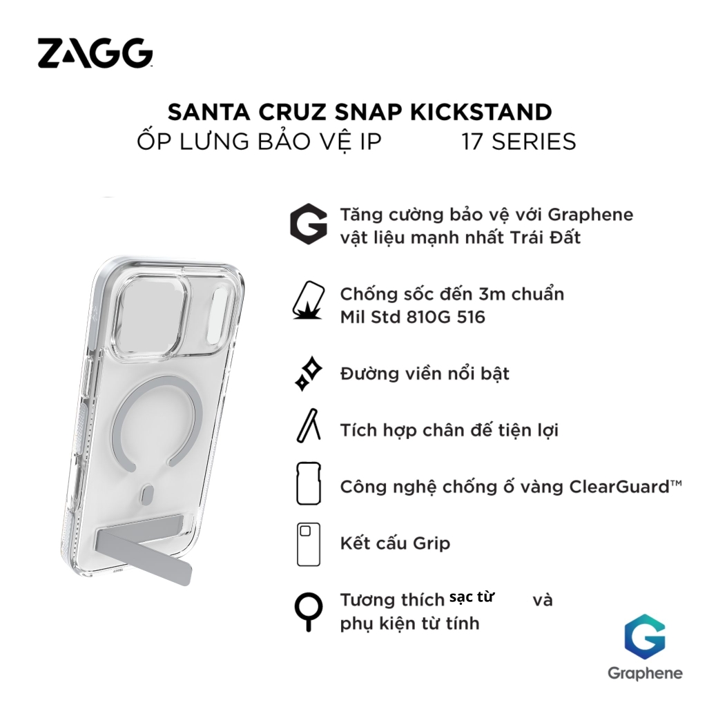 Ốp lưng iPhone 17 - ZAGG Santa Cruz Snap Kickstand