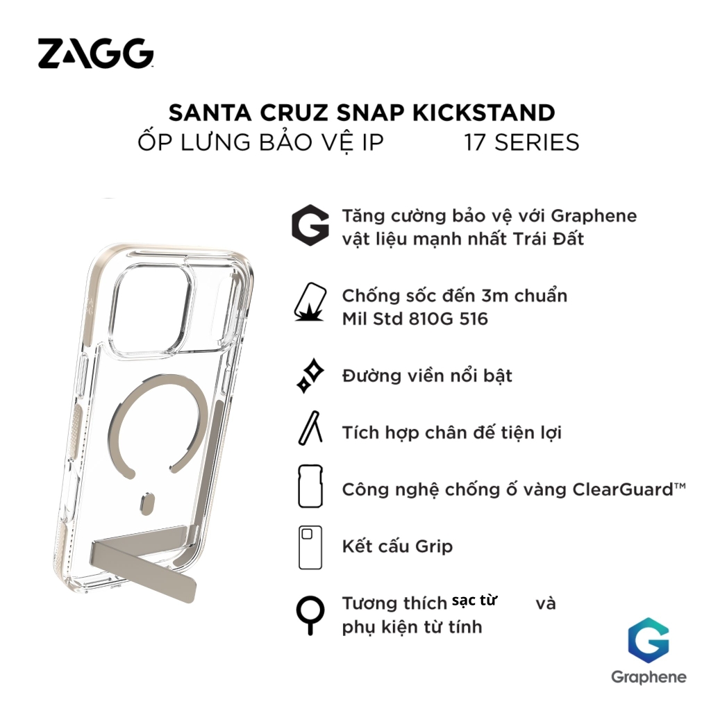 Ốp lưng iPhone 17 - ZAGG Santa Cruz Snap Kickstand