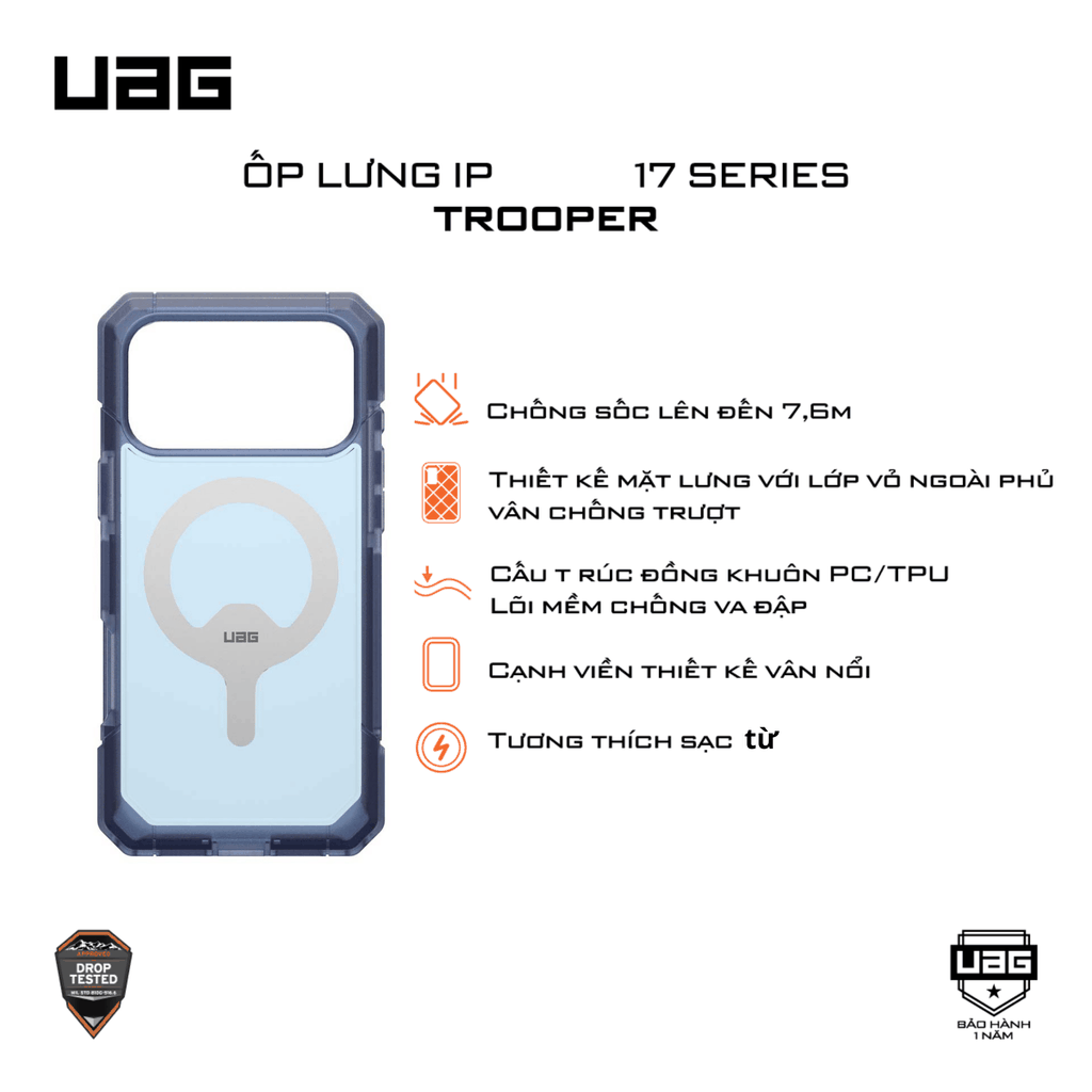 Ốp lưng iPhone 17 Pro Max - UAG Trooper MagSafe 2PC- Cloud Blue