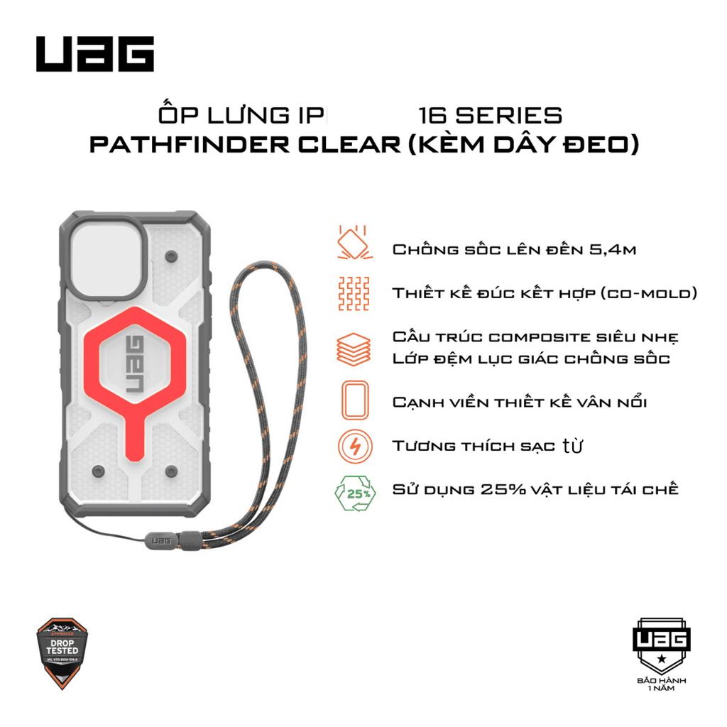 Ốp lưng iPhone 17 Pro / Pro max (kèm dây đeo) - UAG Pathfinder Clear Magsafe