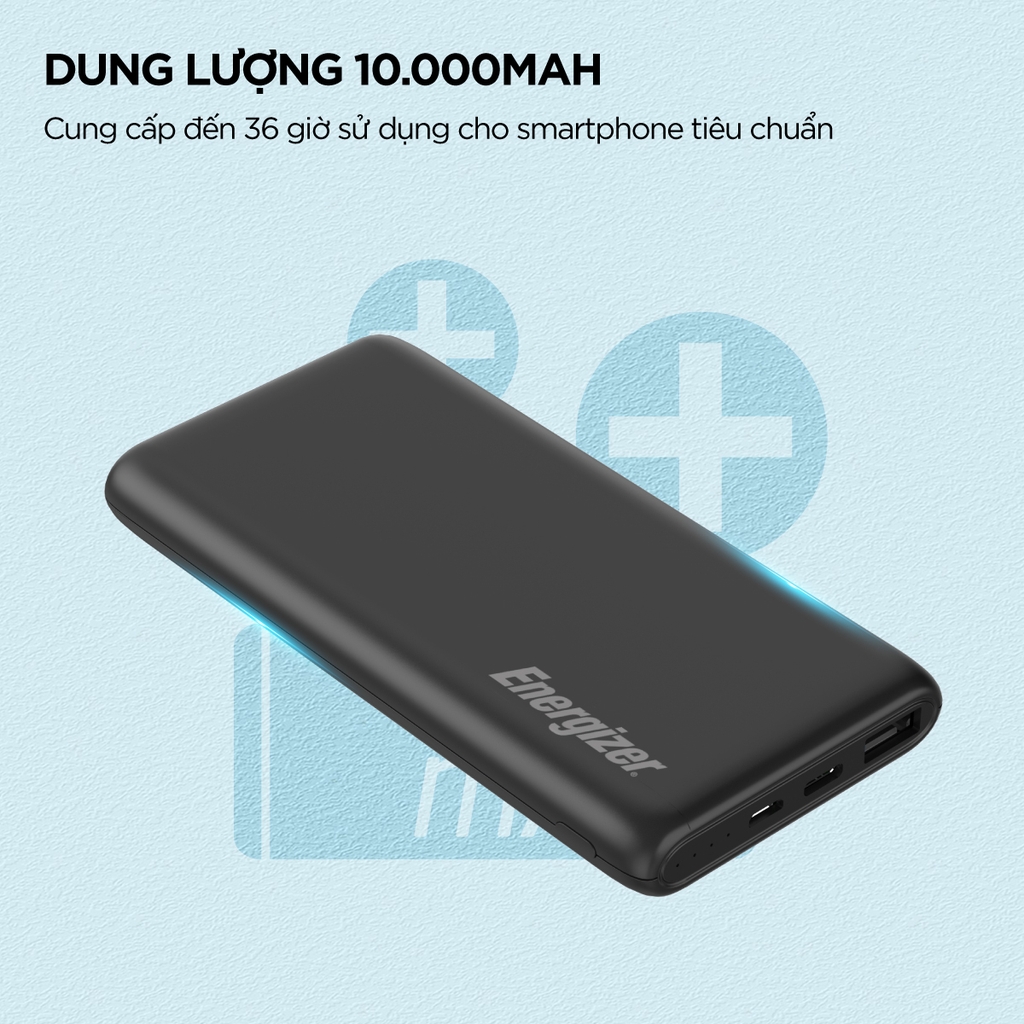 Sạc dự phòng Energizer 10,000mAh /37V Li-Polymer UE10023BK - Hàng chính hãng