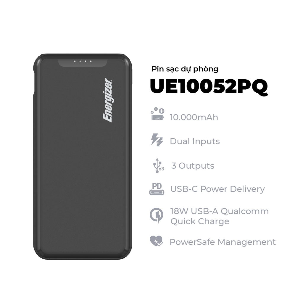 Sạc dự phòng Energizer 10,000mAh /37V Li-Polymer - UE10052PQBK