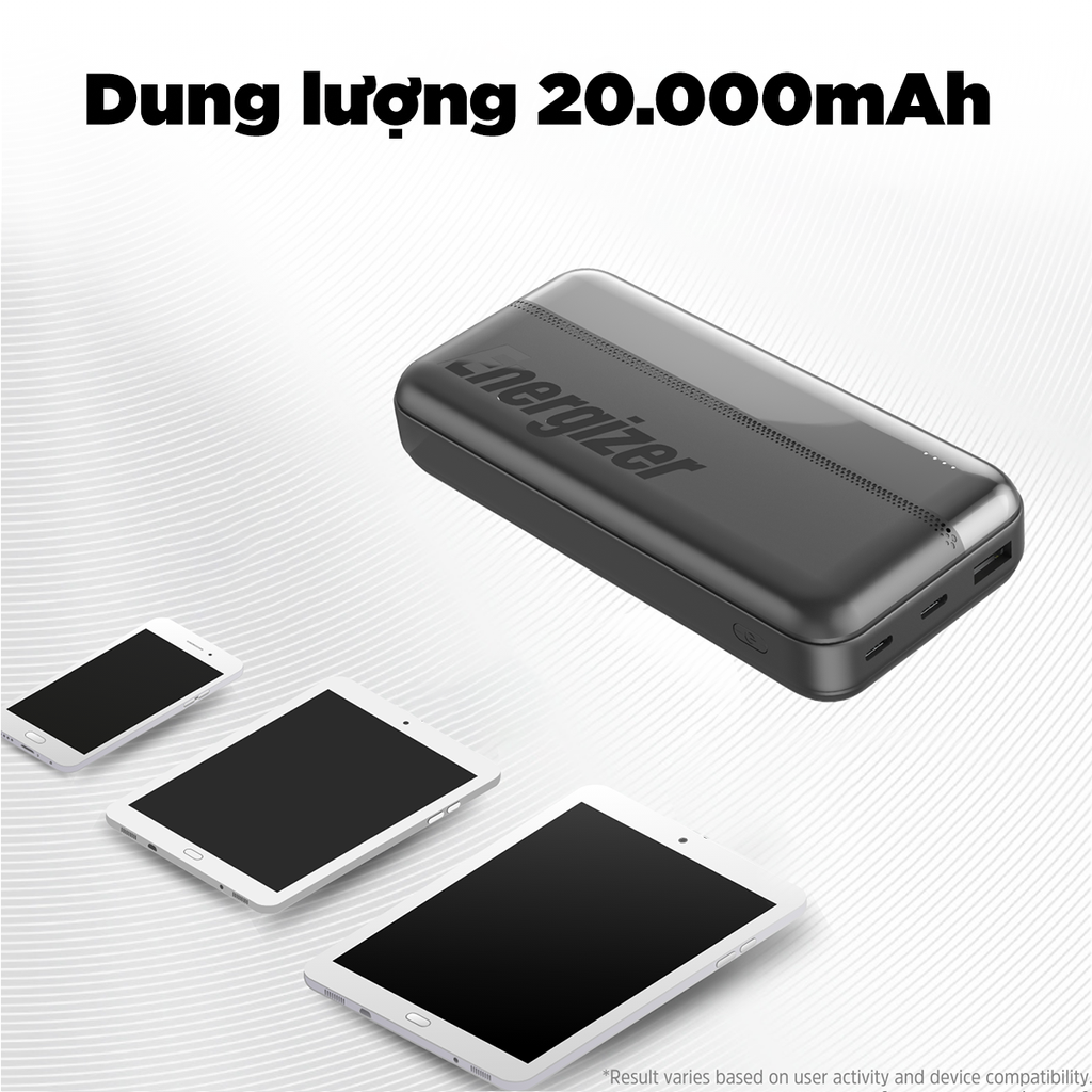 Sạc dự phòng Energizer 20,000mAh sạc 3 thiết bị - UE20050CCBK
