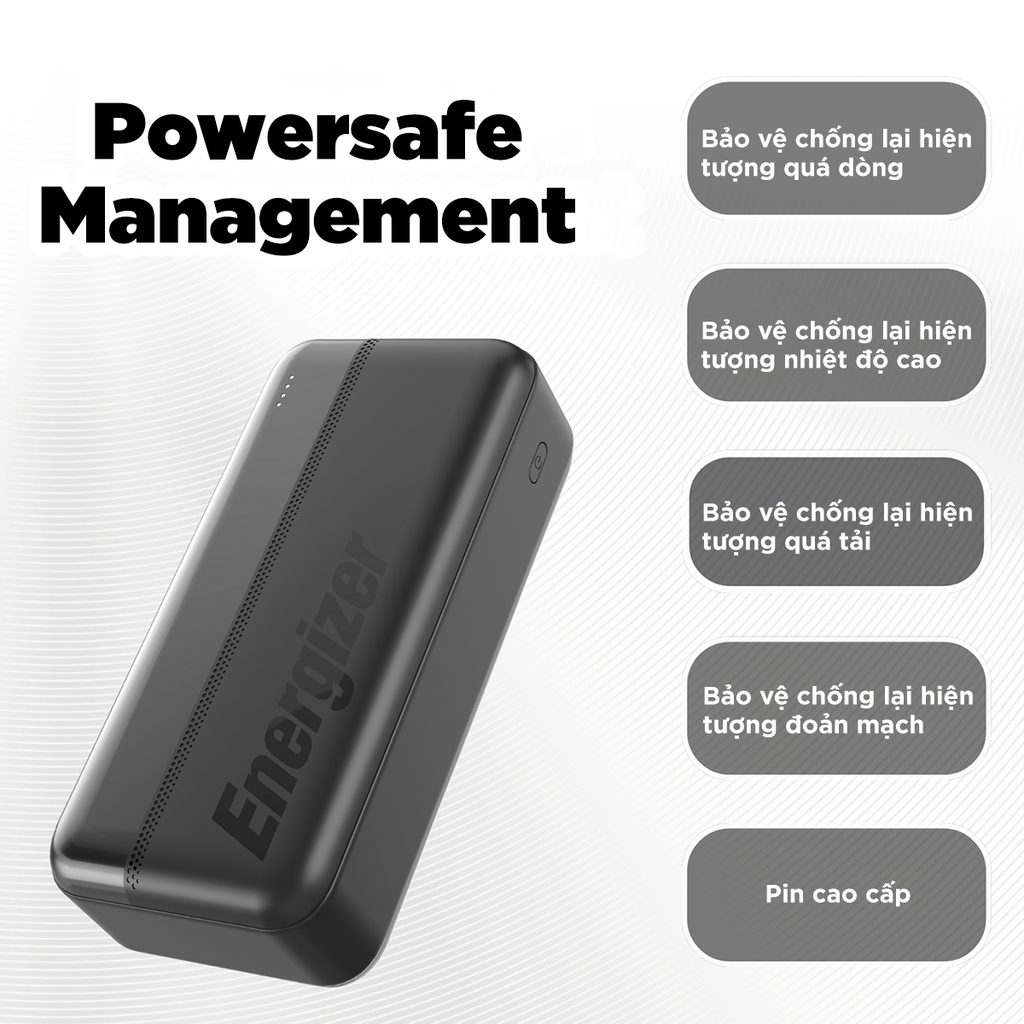 Sạc dự phòng Energizer 30000mAh 15W, sạc đa cổng UE30050CC, bảo hành 1 đổi 1 - Hàng chính hãng