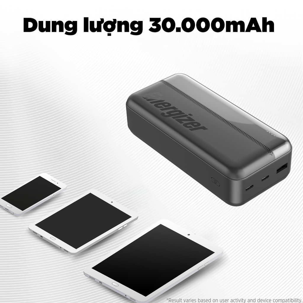Sạc dự phòng Energizer 30000mAh 15W, sạc đa cổng UE30050CC, bảo hành 1 đổi 1 - Hàng chính hãng