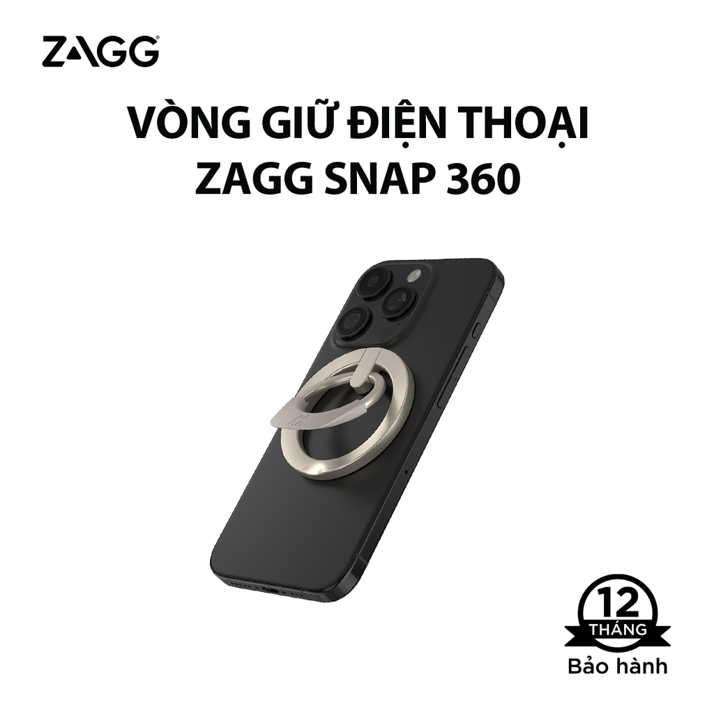 Vòng giữ điện thoại Zagg snap 360 - Black/ Nickel - Bảo hành chính hãng 1 năm