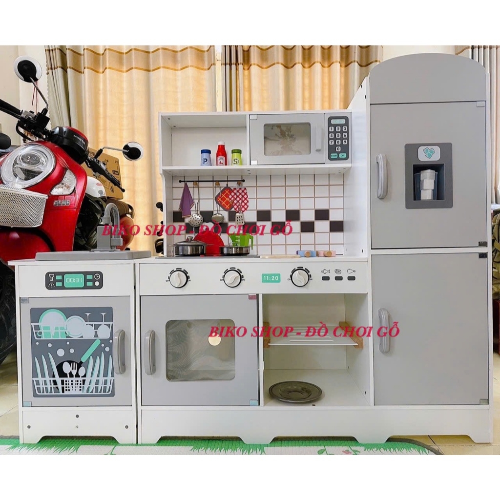 Đồ chơi bếp liên hoàn kèm tủ lạnh, bồn rửa, BBQ bằng gỗ cao 96.5cm 𝐁𝐈𝐊𝐎 𝐒𝐇𝐎𝐏