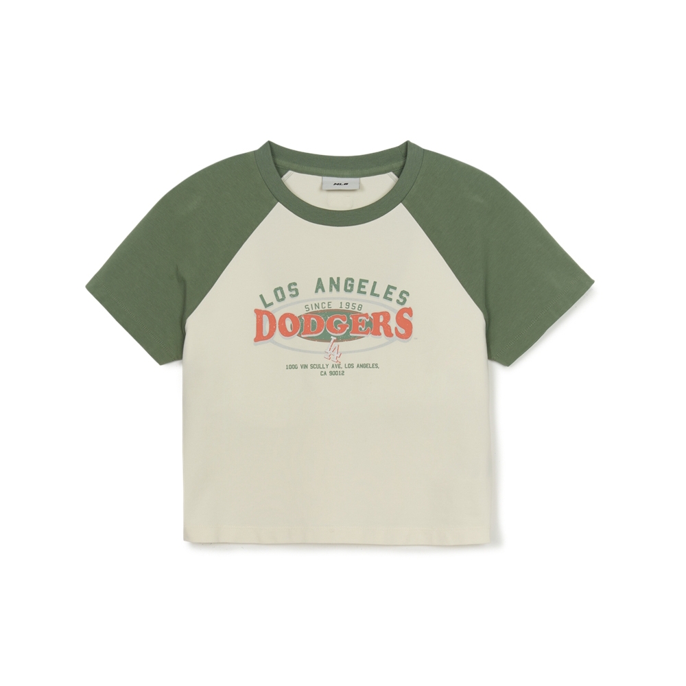 Áo Croptop MLB Women's Varsity Vintage Washing Raglan Crop Short Sleeve T-Shirt LA Dodgers Cream