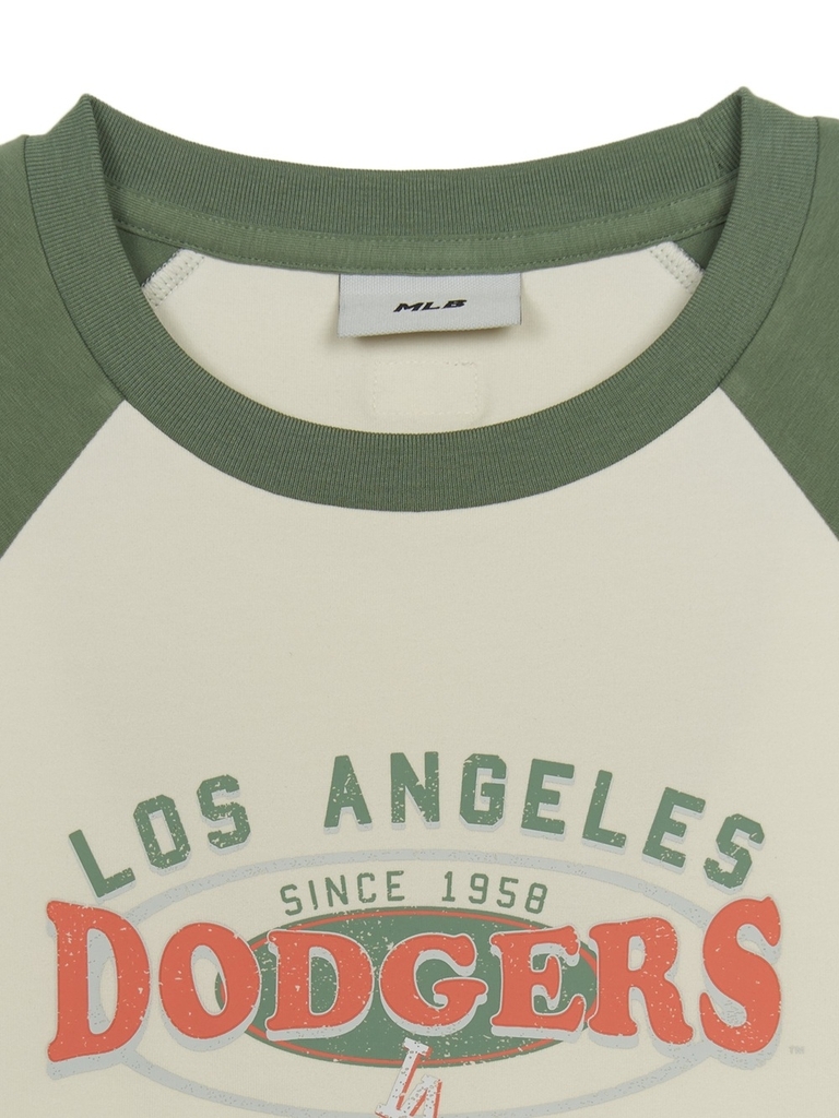 Áo Croptop MLB Women's Varsity Vintage Washing Raglan Crop Short Sleeve T-Shirt LA Dodgers Cream