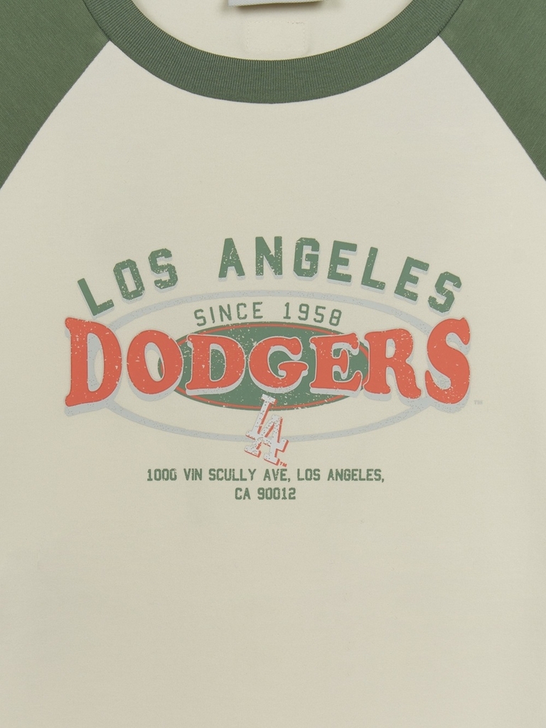 Áo Croptop MLB Women's Varsity Vintage Washing Raglan Crop Short Sleeve T-Shirt LA Dodgers Cream