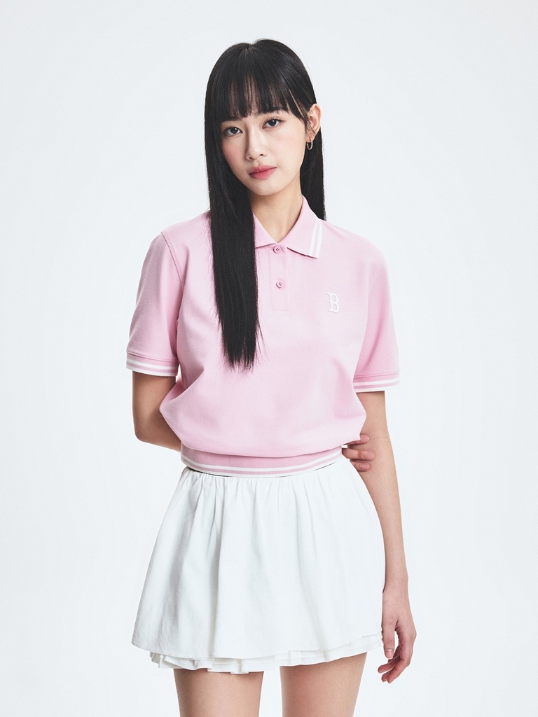 Áo Croptop MLB Women's Basic Crop Collar T-Shirt Boston Red Sox Pink