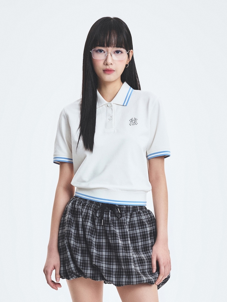 Áo Croptop MLB Women's Basic Crop Collar T-Shirt New York Yankees Ivory