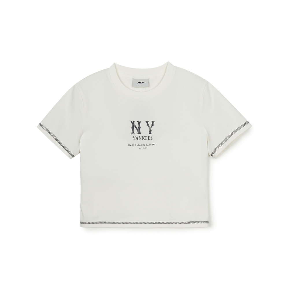 Áo Croptop MLB Women's Basic Coopers Logo Slim Crop Functional Short Sleeve T-Shirt New York Yankees Ivory