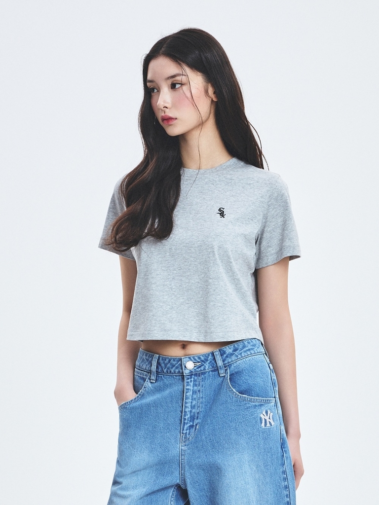 Áo Croptop MLB Women's Basic Crop Short Sleeve T-Shirt Chicago White Sox Grey