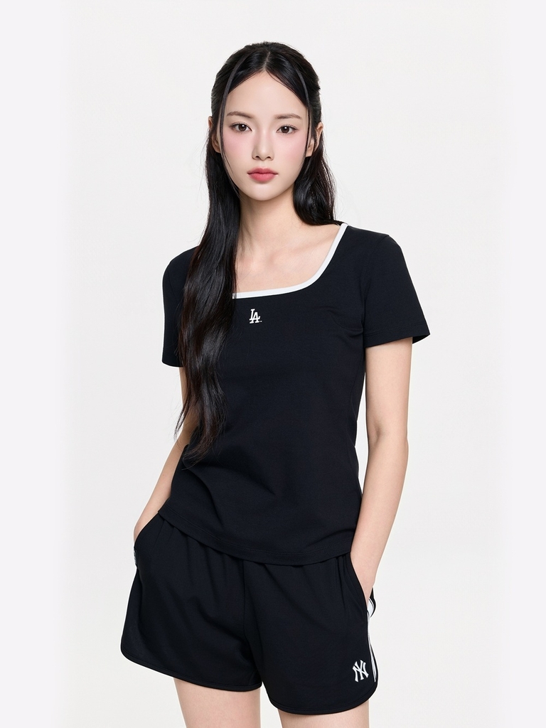 Áo Croptop MLB Women's Basic Square Neck Slim Fit Short Sleeve T-shirt LA Dodgers Black