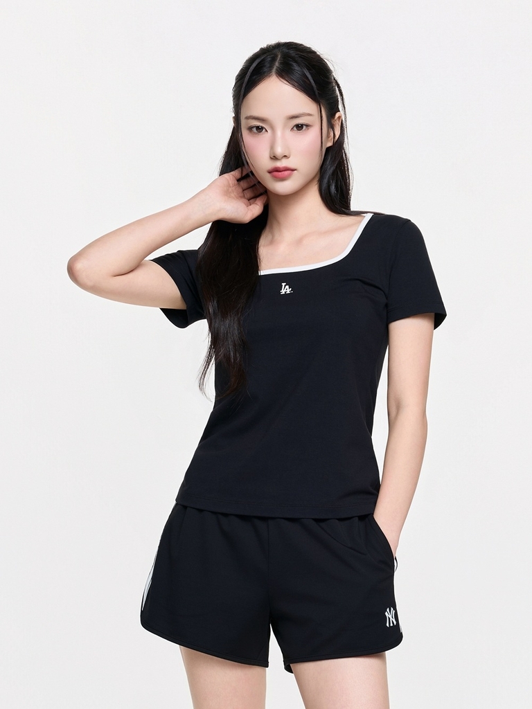 Áo Croptop MLB Women's Basic Square Neck Slim Fit Short Sleeve T-shirt LA Dodgers Black