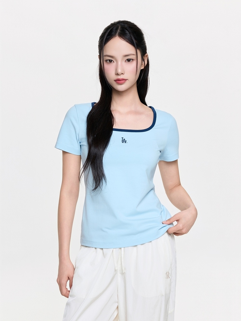 Áo Croptop MLB Women's Basic Square Neck Slim Fit Short Sleeve T-shirt LA Dodgers Blue