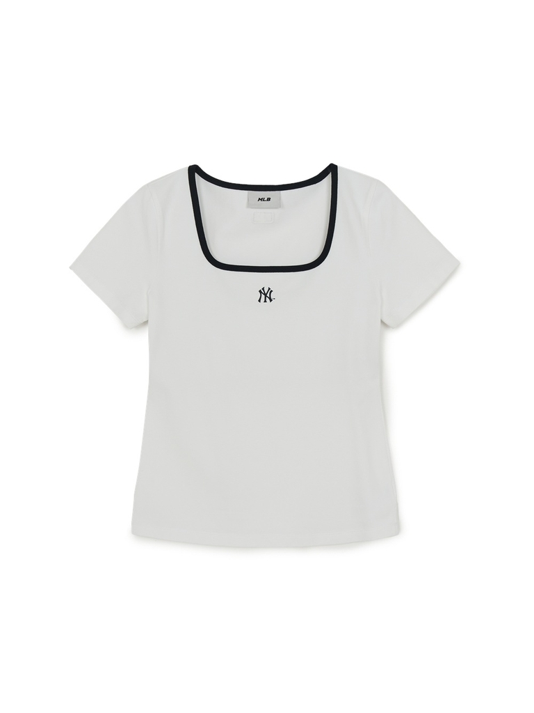 Áo Croptop MLB Women's Basic Square Neck Slim Fit Short Sleeve T-Shirt New York Yankees White