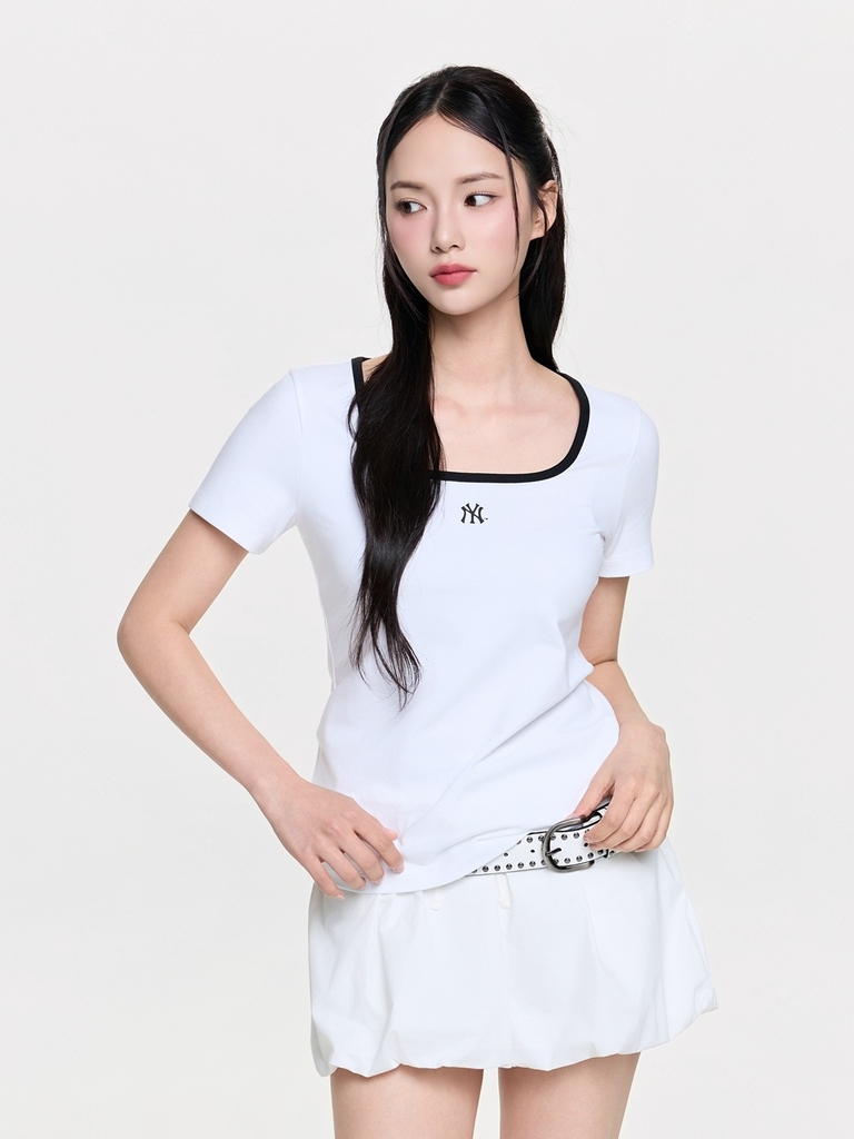 Áo Croptop MLB Women's Basic Square Neck Slim Fit Short Sleeve T-Shirt New York Yankees White
