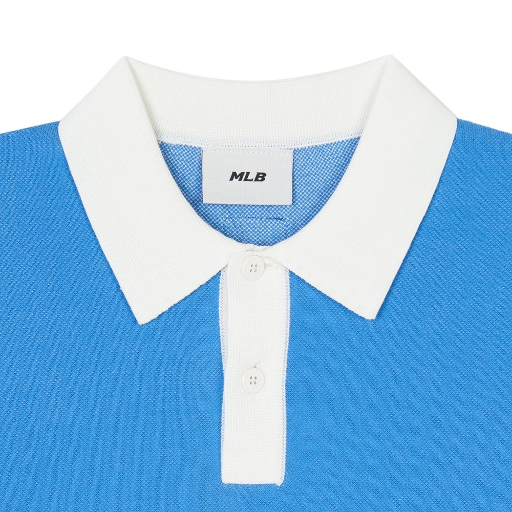 Áo Croptop MLB Korea Varsity Short Sleeve Knit Collar Tie LA Dodgers Blue