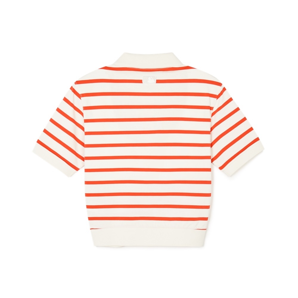 Áo Croptop MLB Korea Women's Varsity Striped Collar New York Yankees Cream