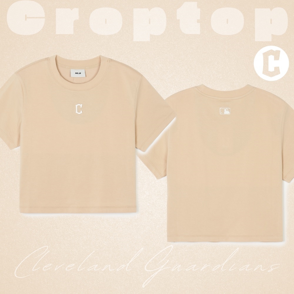 Áo Croptop MLB Korea Basic Small Logo Cleveland Guardians Beige