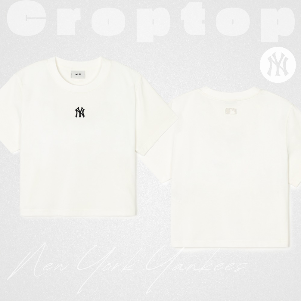 Áo Croptop MLB Korea Basic Small Logo New York Yankees Ivory