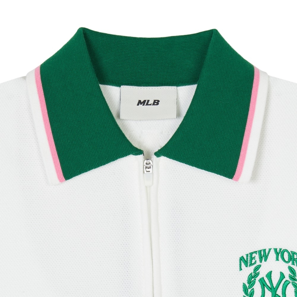 Áo Croptop MLB Korea Women's Sportive Varsity Half Zip Up New York Yankees Ivory