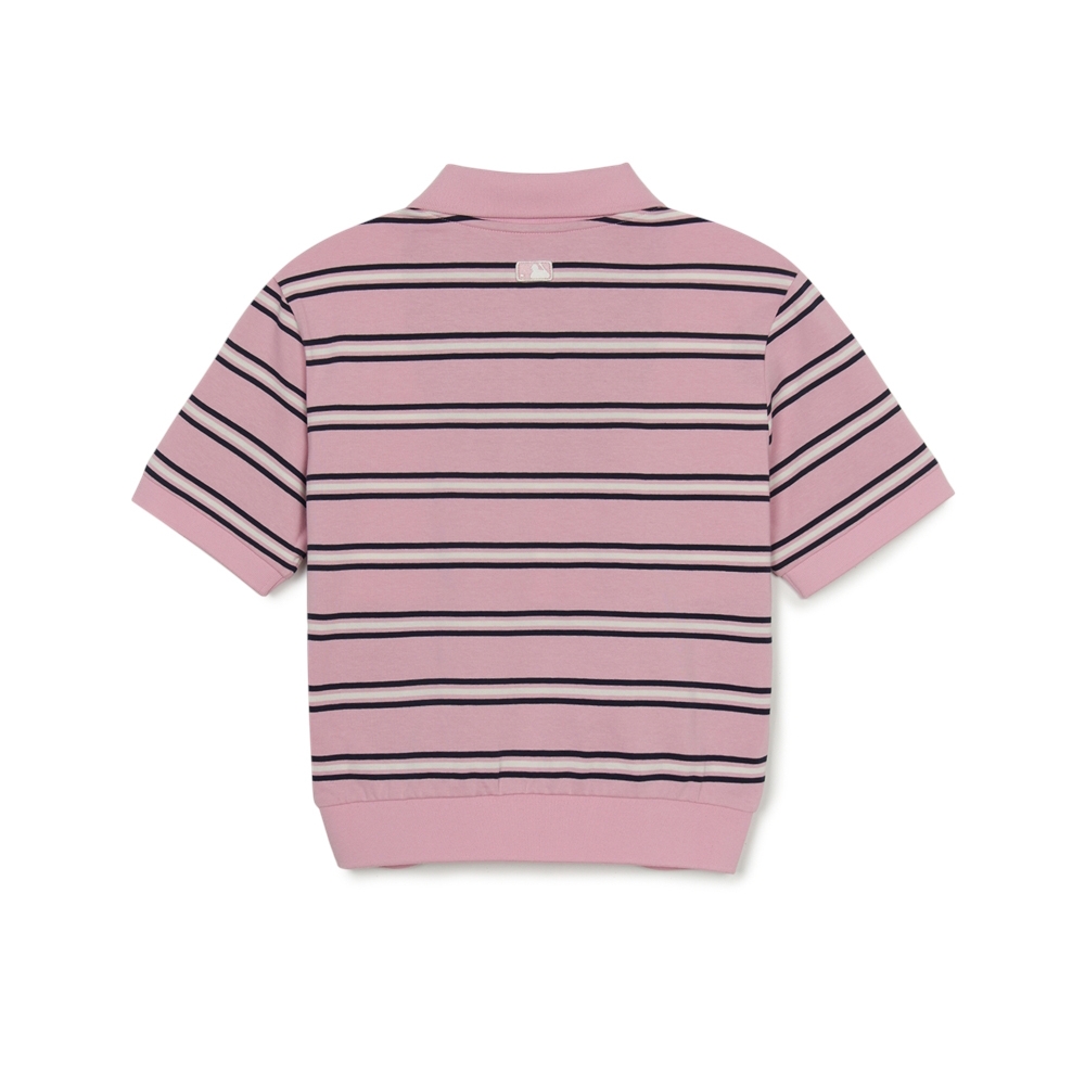 Áo Croptop MLB Women's Varsity Stripe Crop Collar T-Shirt Boston Red Sox Pink