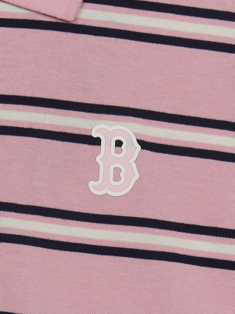 Áo Croptop MLB Women's Varsity Stripe Crop Collar T-Shirt Boston Red Sox Pink