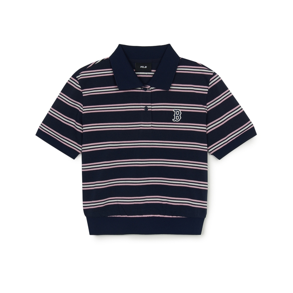 Áo Croptop MLB Women's Varsity Stripe Crop Collar T-Shirt Boston Red Sox Navy