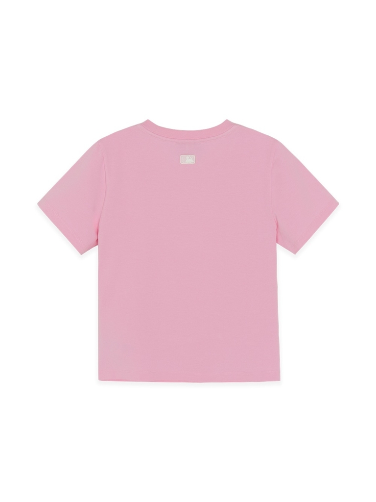 Áo Croptop MLB Women's Ribbon Graphic Slim Semi-Crop Short Sleeve T-Shirt Cleveland Guardians Pink
