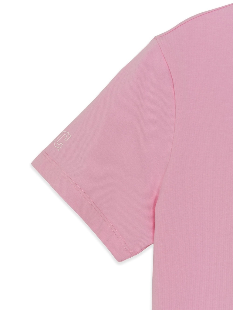 Áo Croptop MLB Women's Ribbon Graphic Slim Semi-Crop Short Sleeve T-Shirt Cleveland Guardians Pink