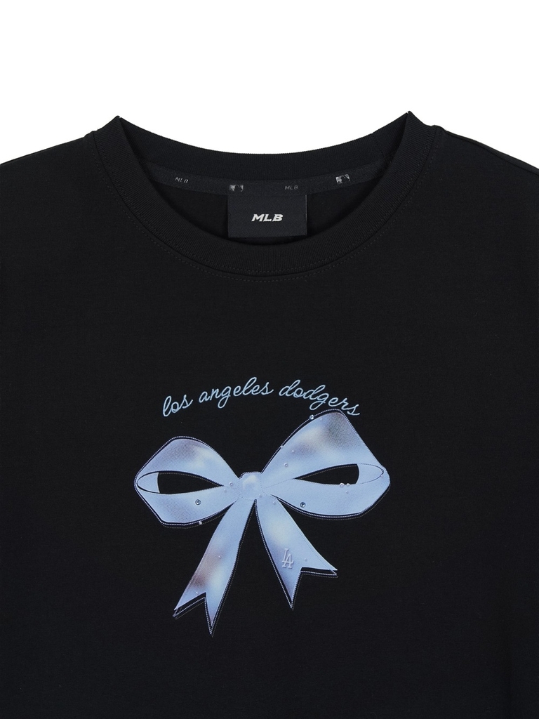 Áo Croptop MLB Women's Ribbon Graphic Slim Semi-Crop Short Sleeve T-Shirt LA Dodgers Black