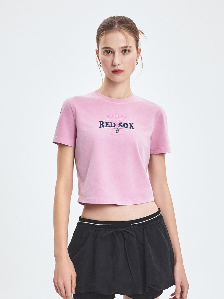 Áo Croptop MLB Women's Varsity Vintage Washed Graphic Crop Short Sleeve T-Shirt Boston Red Sox Pink