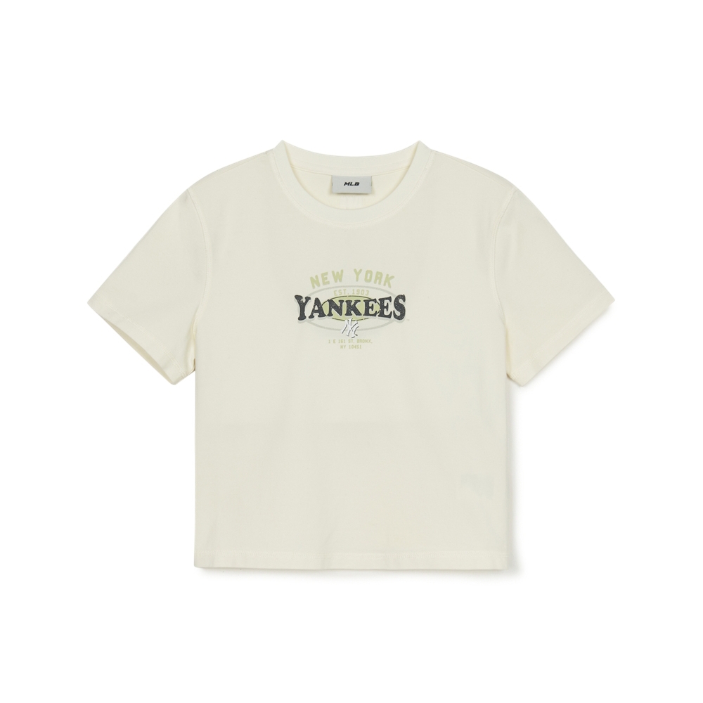 Áo Croptop MLB Women's Varsity Vintage Washed Graphic Crop Short Sleeve T-Shirt New York Yankees Cream