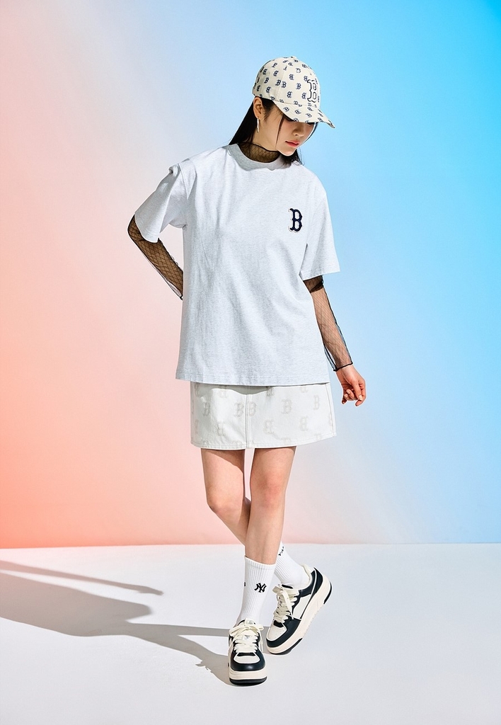 Áo Thun MLB Classic Monogram Big Logo Short Sleeve Boston Red Sox L.Melange Grey