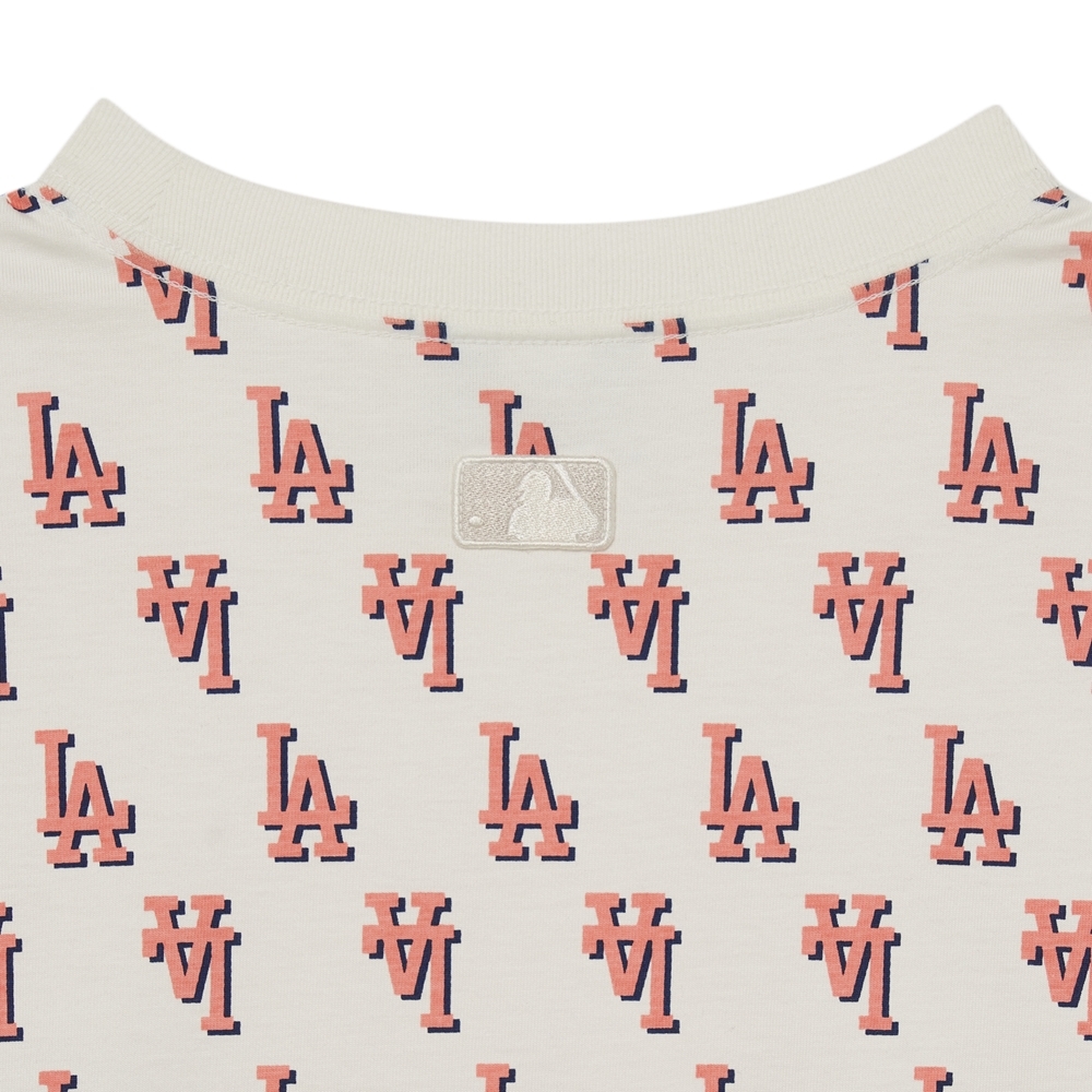 Áo Thun MLB Classic Monogram Front Panel Pattern Short Sleeve LA Dodgers Cream