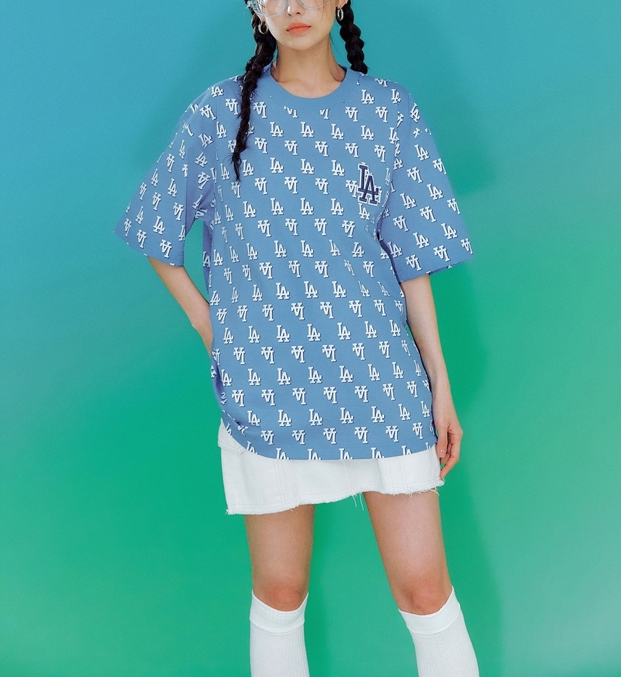 Áo Thun MLB Classic Monogram Front Panel Pattern Short Sleeve LA Dodgers L.Cobalt Blue