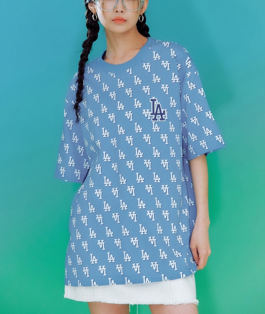 Áo Thun MLB Classic Monogram Front Panel Pattern Short Sleeve LA Dodgers L.Cobalt Blue