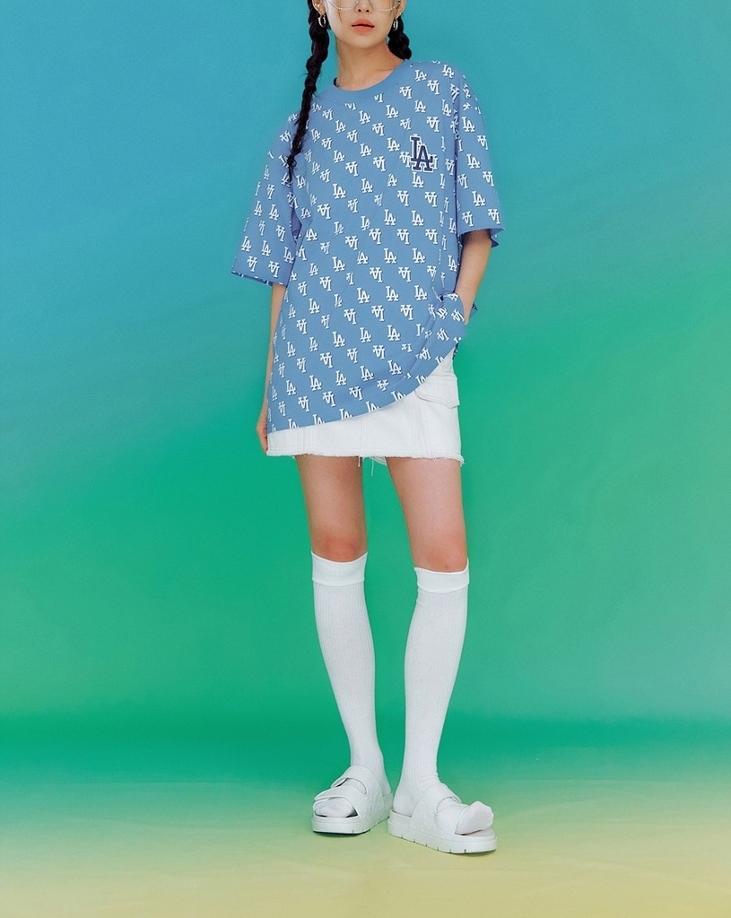 Áo Thun MLB Classic Monogram Front Panel Pattern Short Sleeve LA Dodgers L.Cobalt Blue