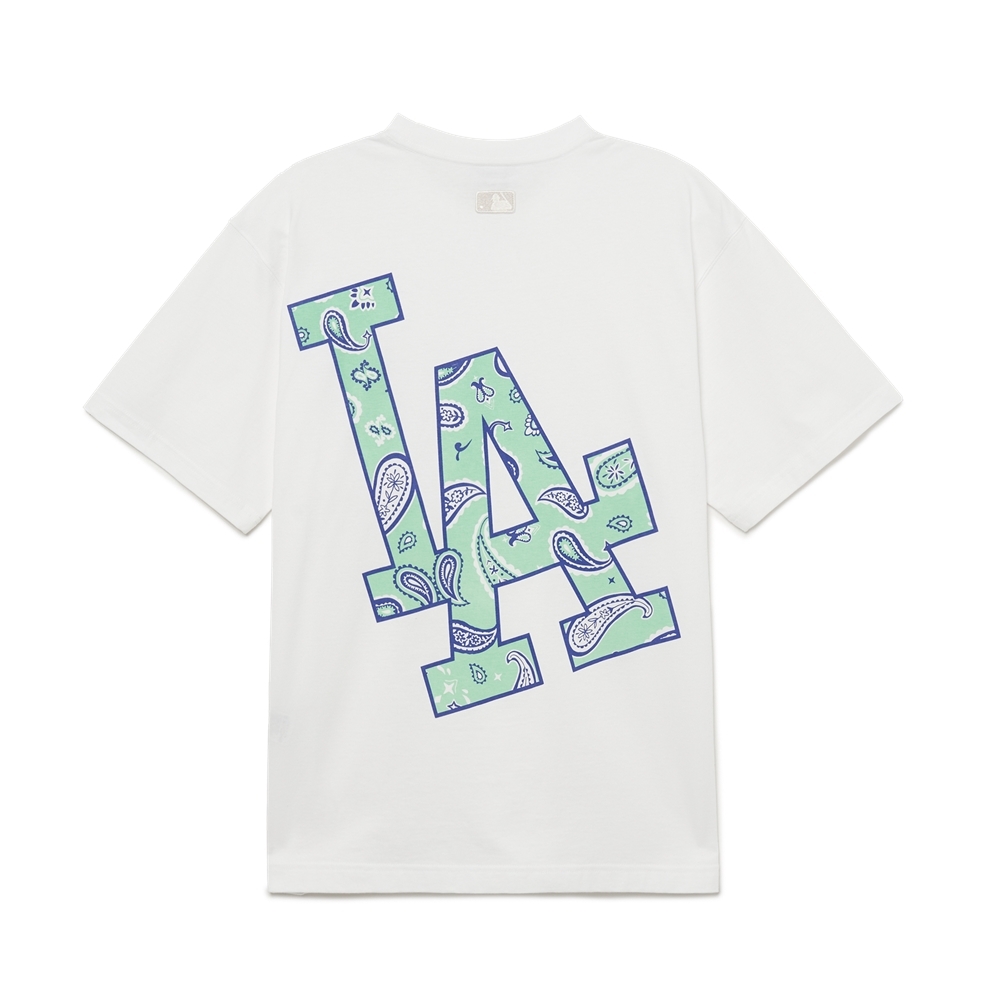 Áo Thun MLB Paisley Clipped Logo Short Sleeve LA Dodgers Off White