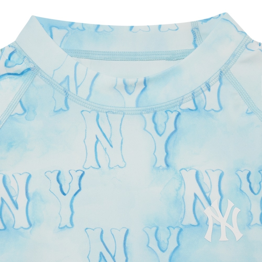 Áo MLB Water Monogram Patten Rash Guard New York Yankees Aqua Blue