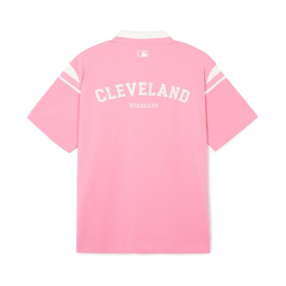 Áo Polo MLB Korea Varsity Shoulder Color Overfit Collar Cleveland Guardians Pink