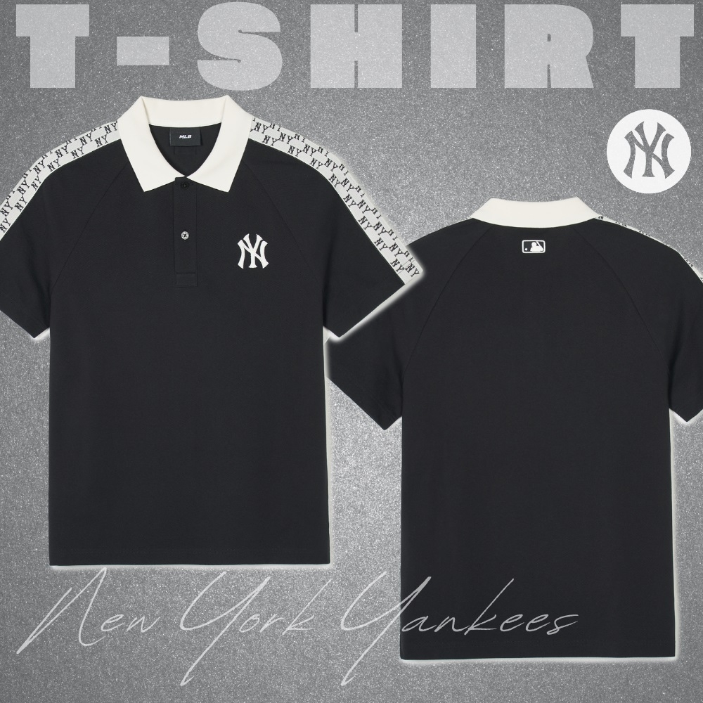 Áo Polo MLB Korea Mono Partial Pattern Collar New York Yankees Black