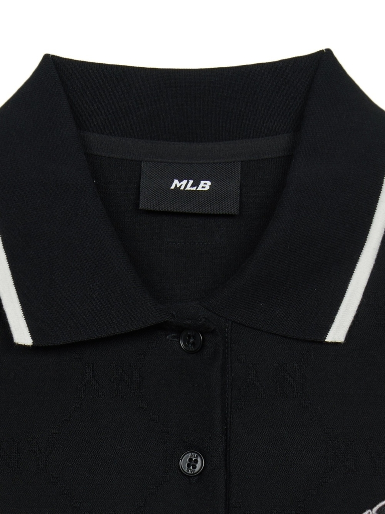Áo Polo MLB Women's Dia Mono Tonton Jacquard Collar T-Shirt New York Yankees Black