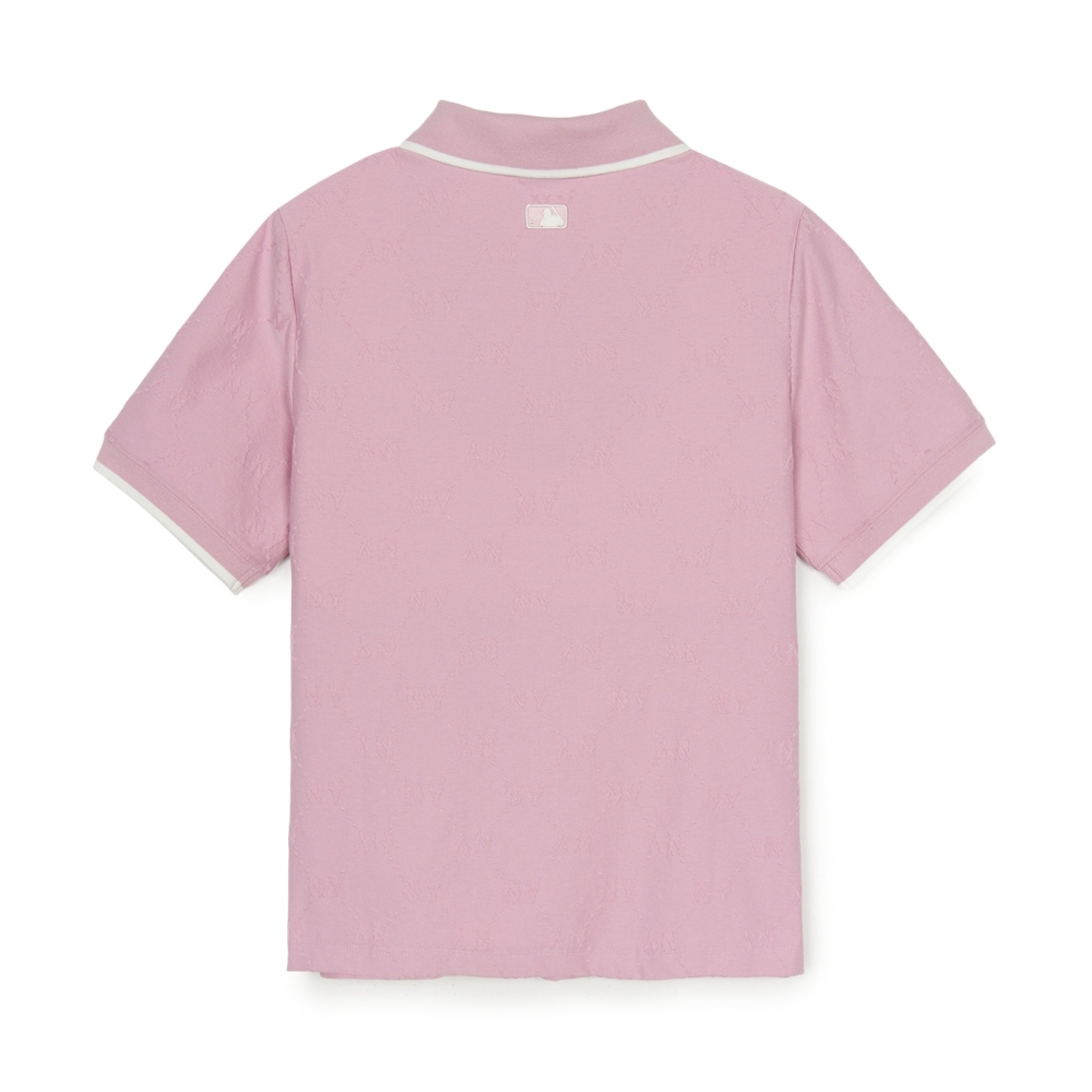 Áo Polo MLB Women's Dia Mono Tonton Jacquard Collar T-Shirt New York Yankees Pink