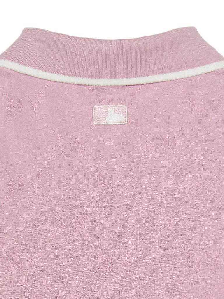 Áo Polo MLB Women's Dia Mono Tonton Jacquard Collar T-Shirt New York Yankees Pink