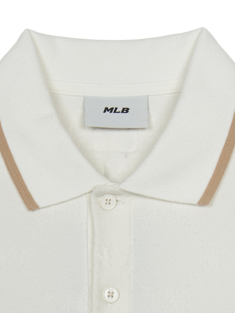 Áo Polo MLB Dia Mono Jacquard Collar T-Shirt New York Yankees Ivory