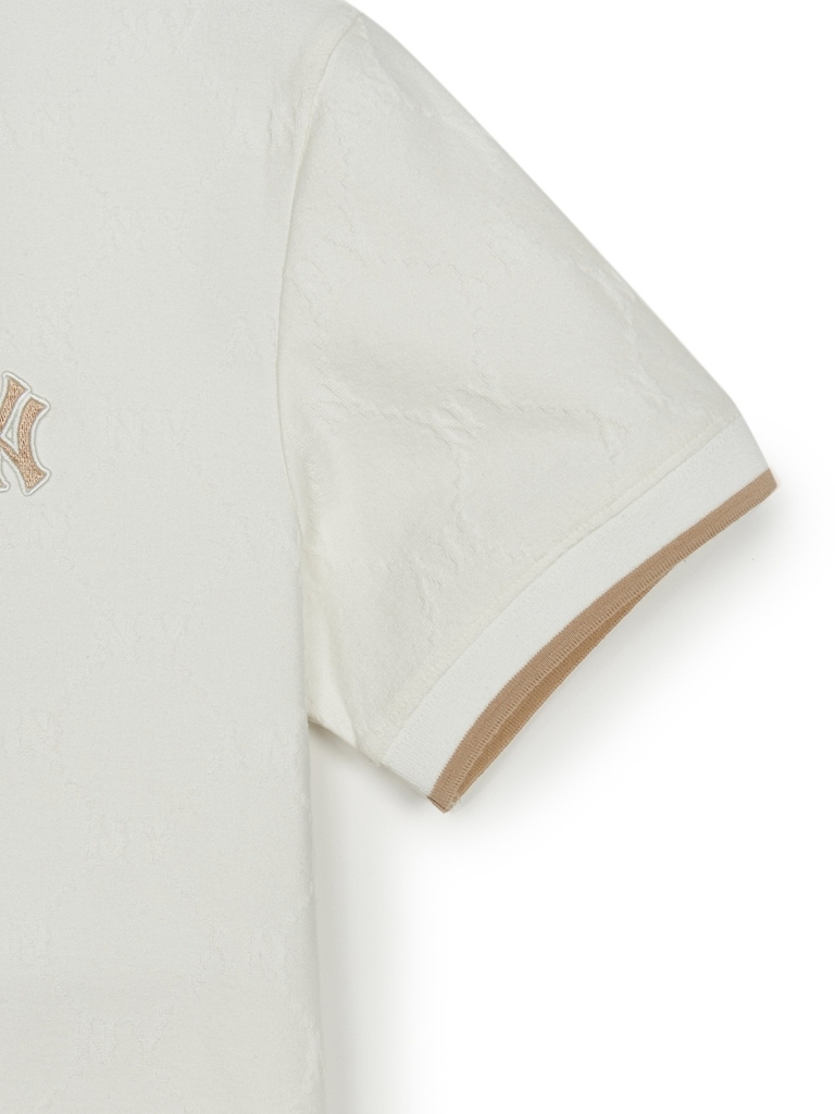 Áo Polo MLB Dia Mono Jacquard Collar T-Shirt New York Yankees Ivory